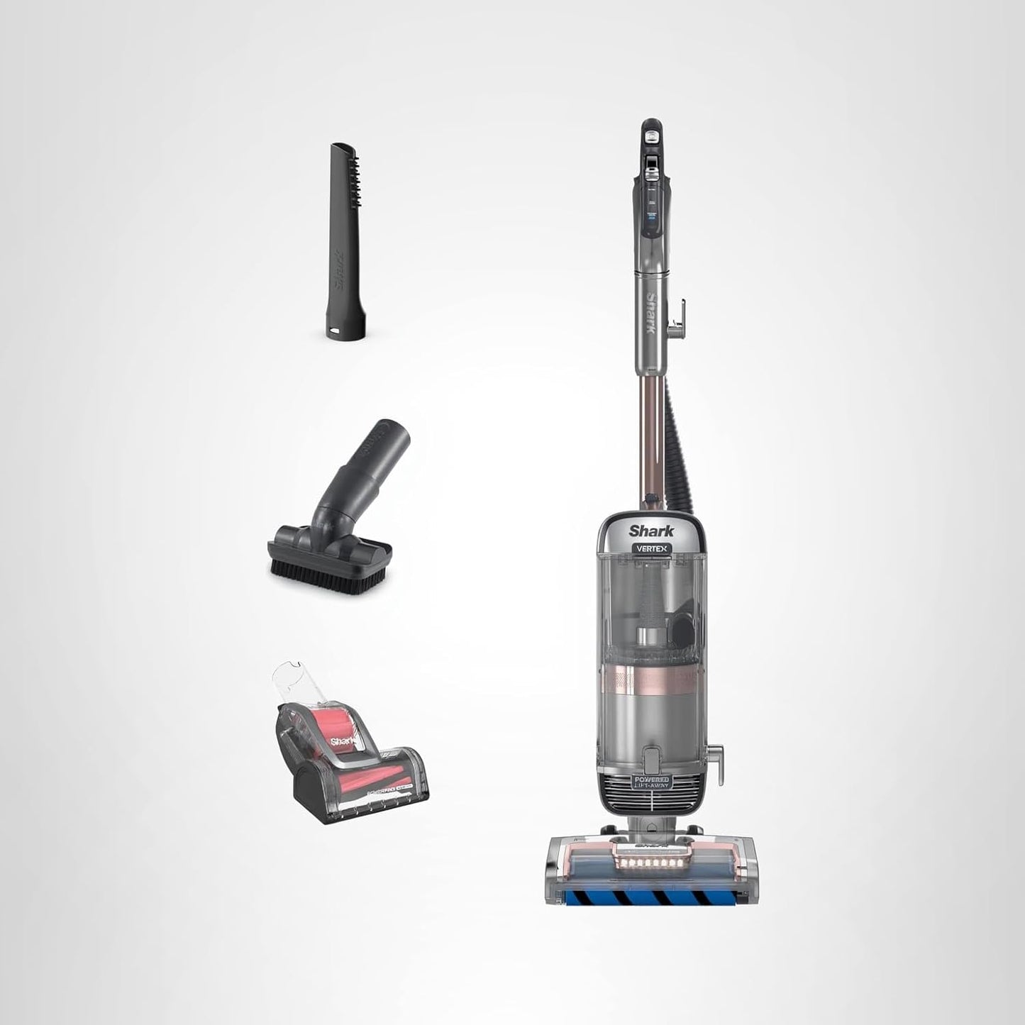 Shark AZ2002 Vertex Powered Lift-Away Upright Vacuum with DuoClean PowerFins, Self-Cleaning Brushroll, Large Dust Cup, Pet Crevice Tool, Dusting Brush & Power Brush, Silver/Rose Gold