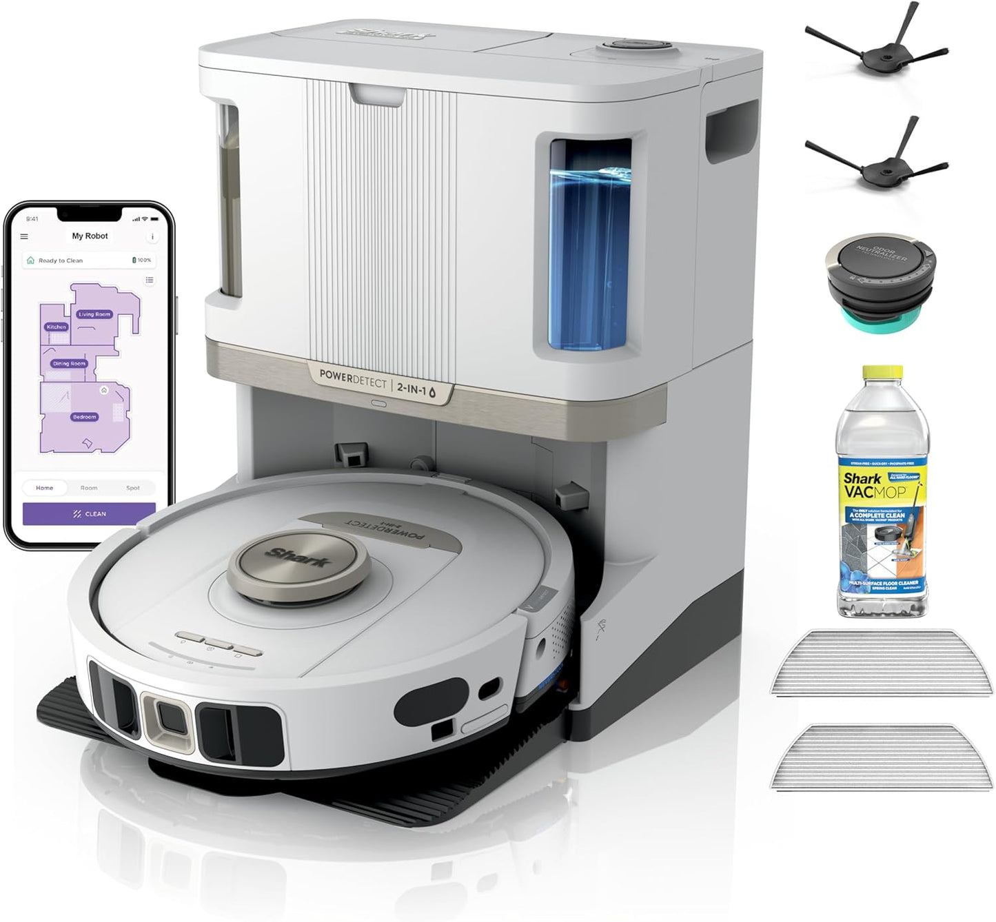 Shark PowerDetect NeverTouch, Self-Empty & Self-Refill, Robot Vacuum and Mop with Bagless, 30-Day Debris Capacity HEPA Base, 30-Day Capacity Refill Tank, Pad Dry, Black, AV2810YS